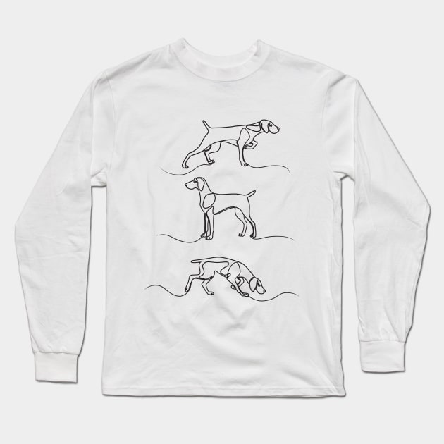 Continuous Line Weimaraners With Docked Tails (Black and White) Long Sleeve T-Shirt by illucalliart